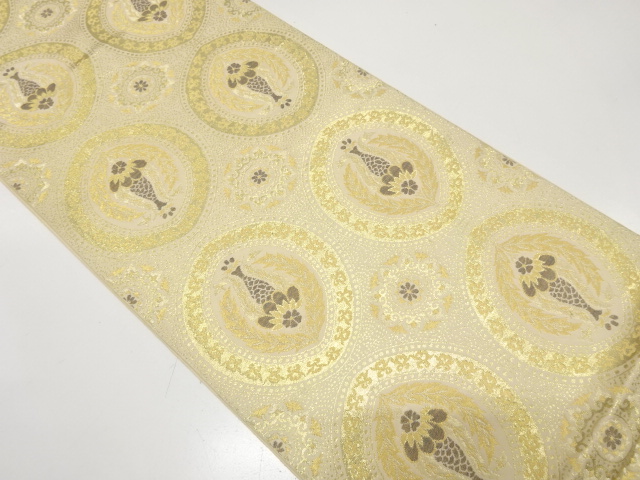 アンティーク　丸に花更紗模様織り出し袋帯（材料）